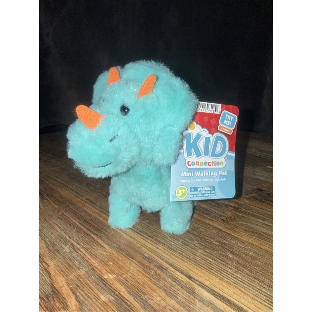 6" Kid Connection Miniature Electronic Walking Pet Teal Triceratops‎ - New